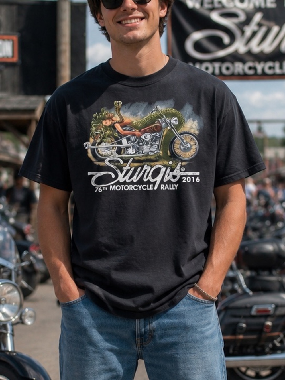 Vintage Harley Davidson Sturgis 2016 76th Motorcycle Rally Black T-Shirt